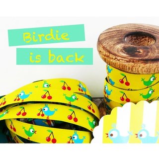 Farbenmix Webband Birdie gelb - 2 Meter Stück