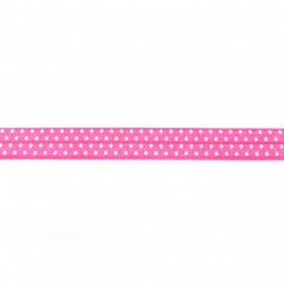 Elastisches Einfassband Falzgummi, pink mit weien Punkten