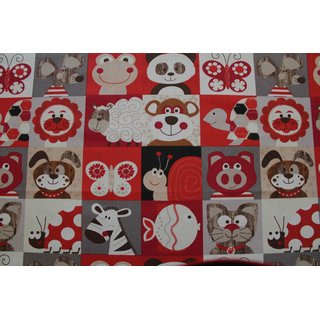 Baumwollstoff Tiermemory Animal Memory rot braun