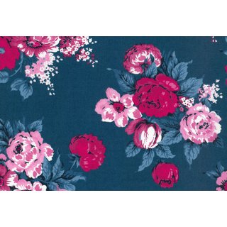 Westfalenstoffe Baumwolle Bangkok - jeansblau Blumenbouquet