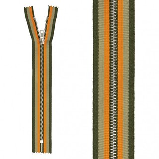 Reißverschluß - nicht teilbar - Streifen 523 - khaki, orange, grün